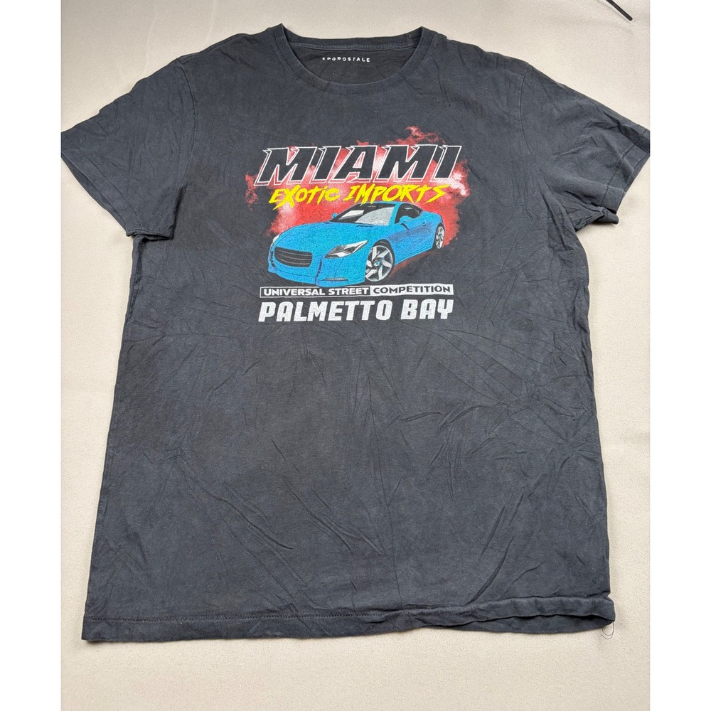 Aeropostale Miami Exotic Imports Car Graphic T-Shirt Black Mens Large 230318